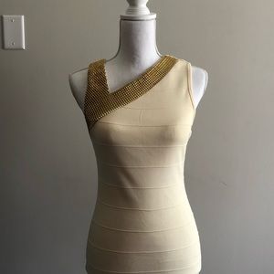 One shoulder gold stud detail bandage dress